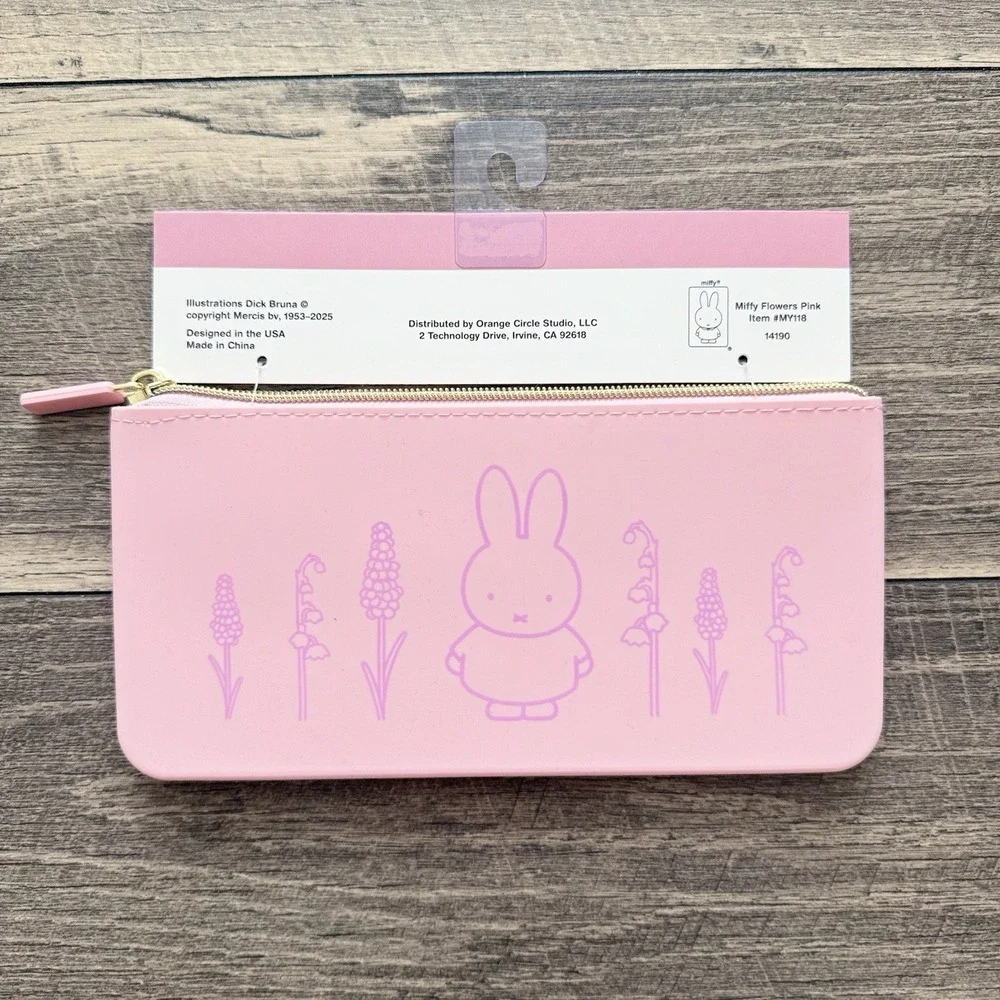 MIFFY Bunny Flowers Sakura Pink Silicone Pencil Pouch 8.75